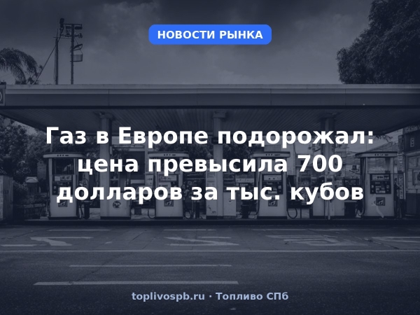 Газ в Европе подорожал: цена превысила 700 долларов за тыс. кубов