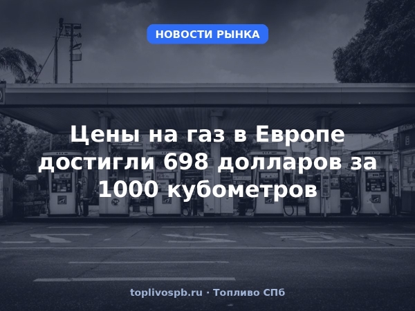 Цены на газ в Европе достигли 698 долларов за 1000 кубометров