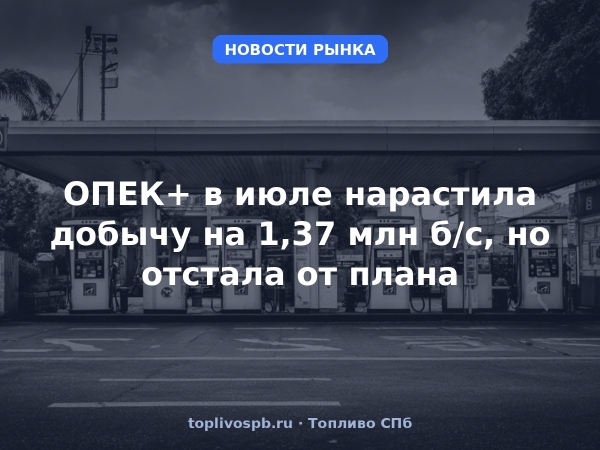ОПЕК+ в июле нарастила добычу на 1,37 млн б/с, но отстала от плана