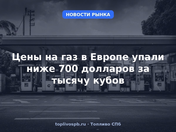 Цены на газ в Европе упали ниже 700 долларов за тысячу кубов
