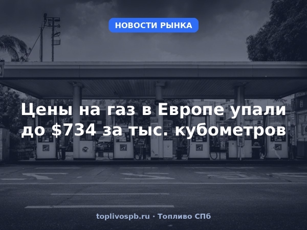 Цены на газ в Европе упали до $734 за тыс. кубометров