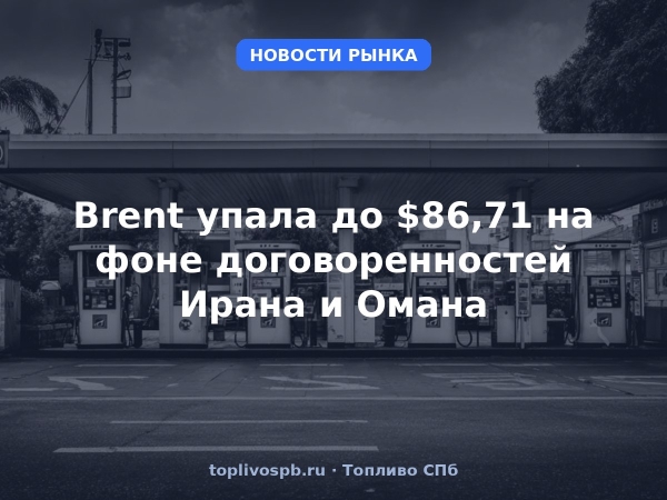 Brent упала до $86,71 на фоне договоренностей Ирана и Омана