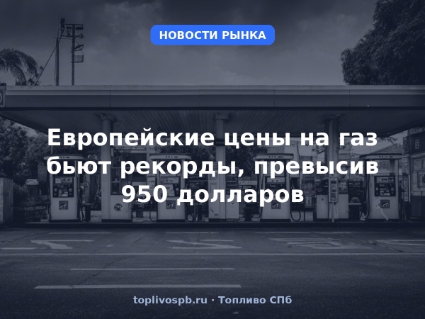 Европейские цены на газ бьют рекорды, превысив 950 долларов