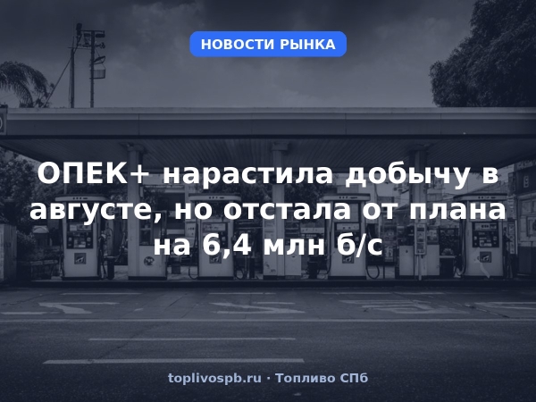 ОПЕК+ нарастила добычу в августе, но отстала от плана на 6,4 млн б/с