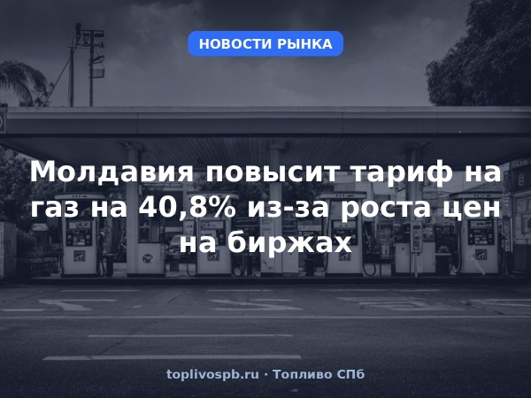 Молдавия повысит тариф на газ на 40,8% из-за роста цен на биржах