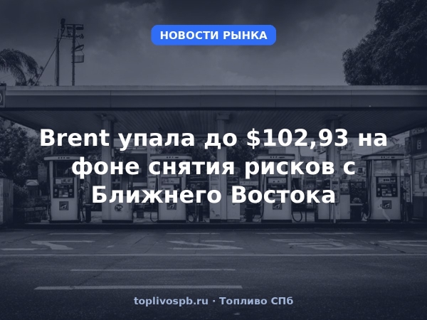 Brent упала до $102,93 на фоне снятия рисков с Ближнего Востока