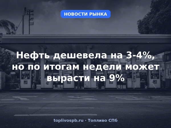 Нефть дешевела на 3-4%, но по итогам недели может вырасти на 9%